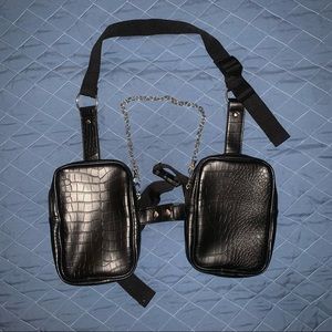 Chest harness bag in black faux leather